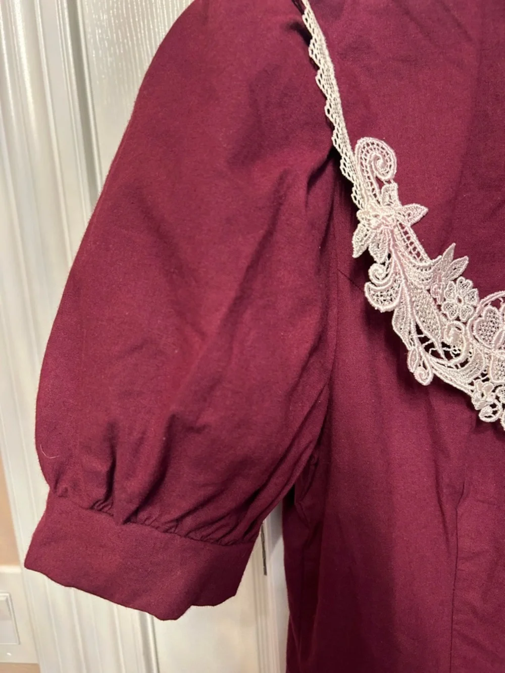 Vintage Gunne Sax 90s Burgundy Romantic Prairie Dress NWT Lace Collar Size 9/10 - Picture 6 of 6